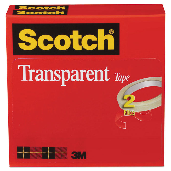Transparent Tape, 3" Core, 0.75" x 72 yds, Transparent, 2/Pack