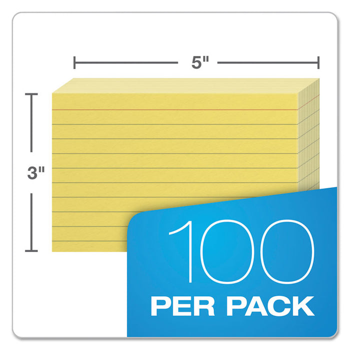 Ruled Index Cards, 3 x 5, Canary, 100/Pack