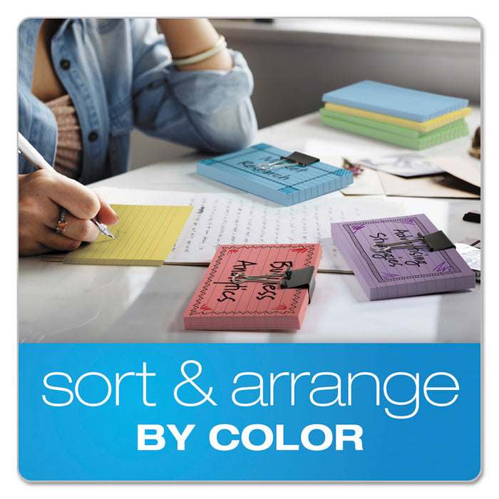 Ruled Index Cards, 4 x 6, Blue/Violet/Canary/Green/Cherry, 100/Pack