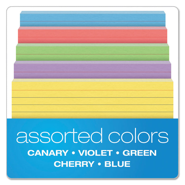 Ruled Index Cards, 4 x 6, Blue/Violet/Canary/Green/Cherry, 100/Pack