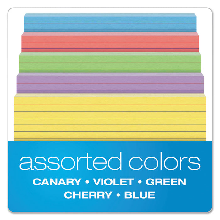 Ruled Index Cards, 5 x 8, Blue/Violet/Canary/Green/Cherry, 100/Pack