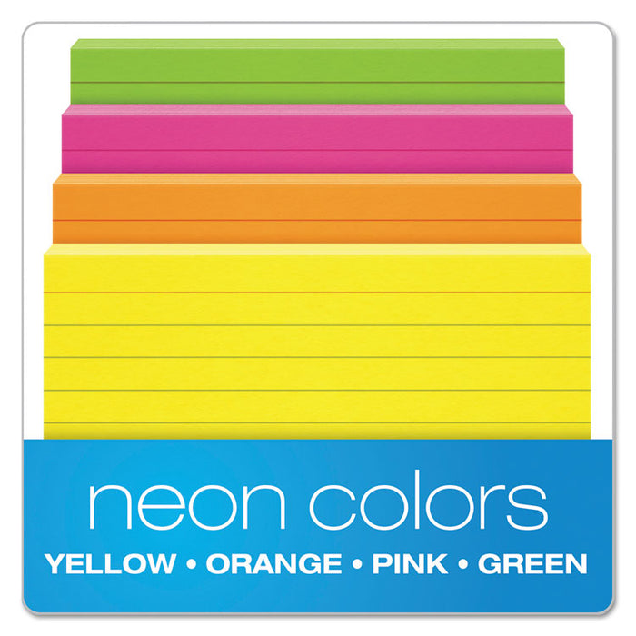 Ruled Index Cards, 3 x 5, Glow Green/Yellow, Orange/Pink, 100/Pack