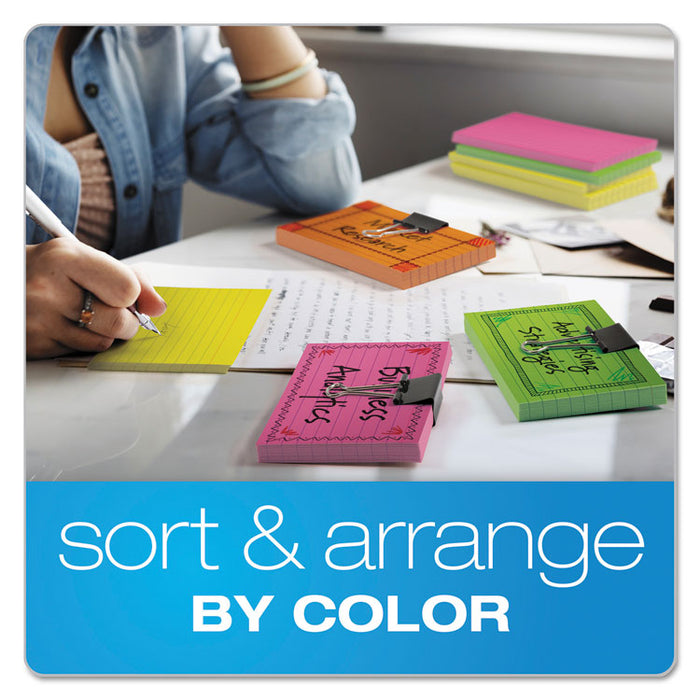 Ruled Index Cards, 3 x 5, Glow Green/Yellow, Orange/Pink, 100/Pack