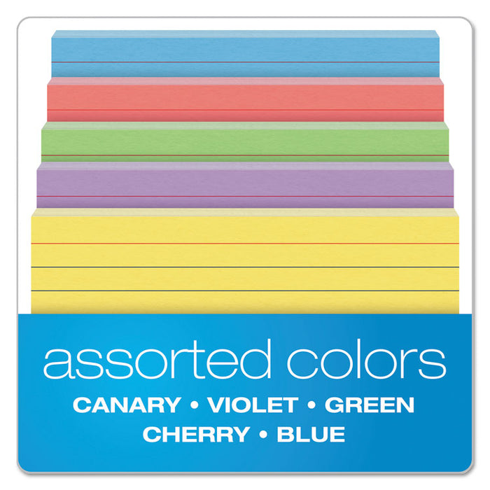 Ruled Index Cards, 3 x 5, Blue/Violet/Canary/Green/Cherry, 100/Pack