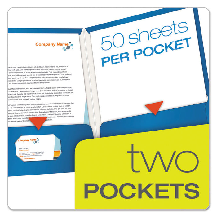 High Gloss Laminated Paperboard Folder, 100-Sheet Capacity, Blue, 25/Box