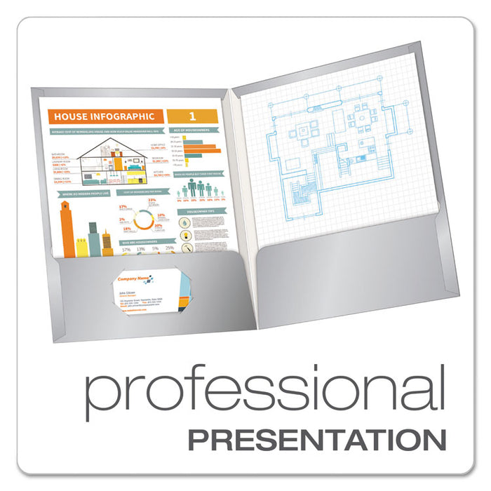 High Gloss Laminated Paperboard Folder, 100-Sheet Capacity, Gray, 25/Box