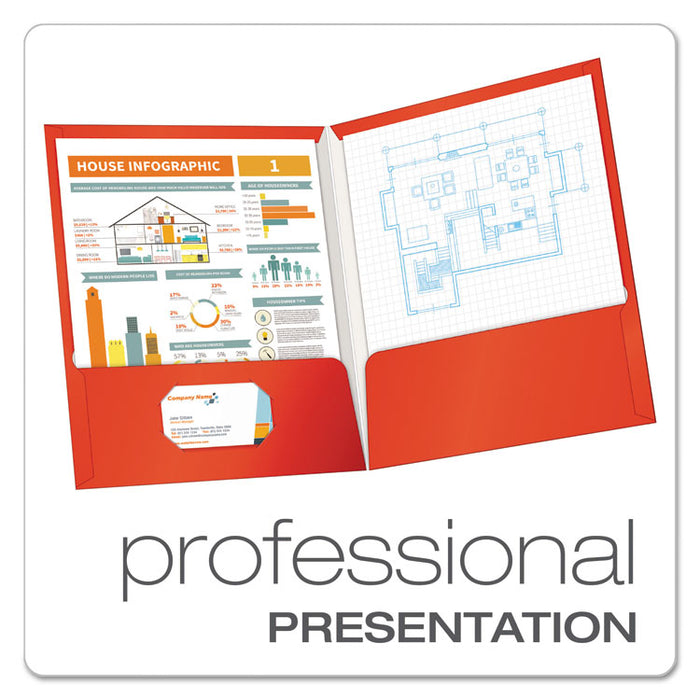 High Gloss Laminated Paperboard Folder, 100-Sheet Capacity, Red, 25/Box