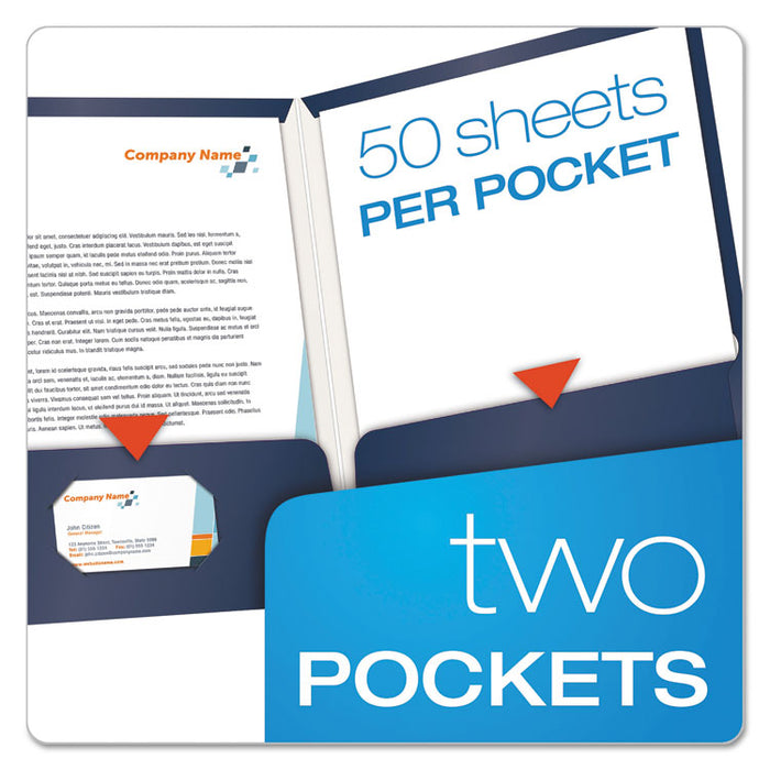 High Gloss Laminated Paperboard Folder, 100-Sheet Capacity, 11 x 8.5, Navy, 25/Box