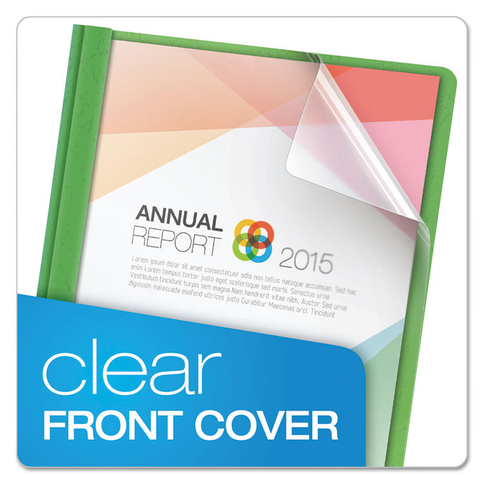Clear Front Report Cover, 3 Fasteners, Letter, 1/2" Capacity, Green, 25/Box