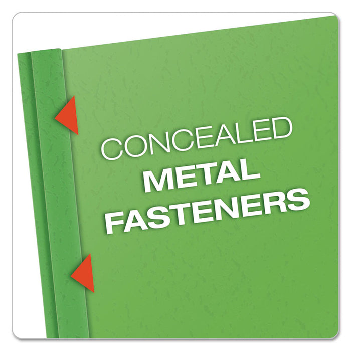 Clear Front Report Cover, 3 Fasteners, Letter, 1/2" Capacity, Green, 25/Box