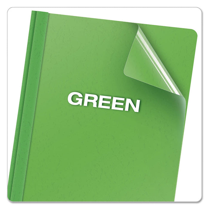 Clear Front Report Cover, 3 Fasteners, Letter, 1/2" Capacity, Green, 25/Box
