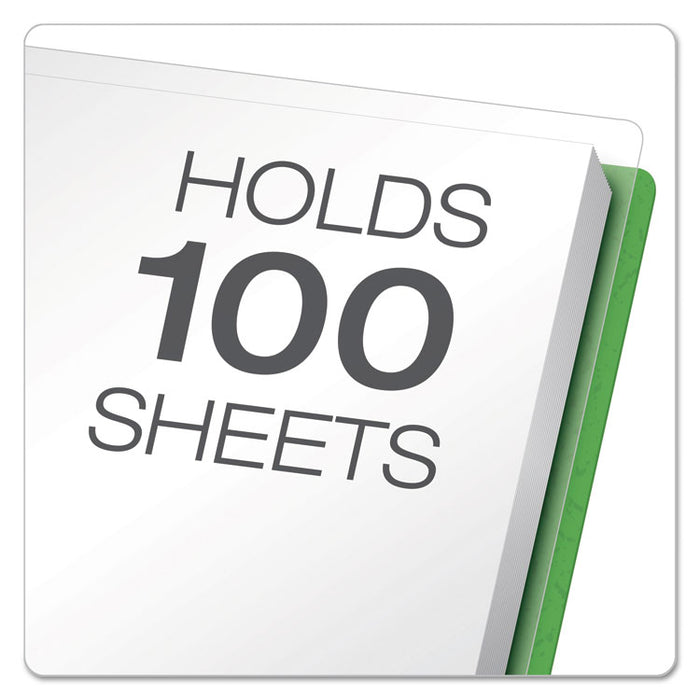 Clear Front Report Cover, 3 Fasteners, Letter, 1/2" Capacity, Green, 25/Box