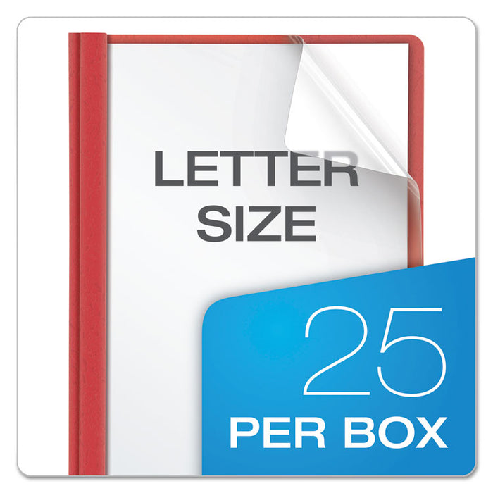 Clear Front Standard Grade Report Cover, Three-Prong Fastener, 0.5" Capacity, 8.5 x 11, Clear/Red, 25/Box