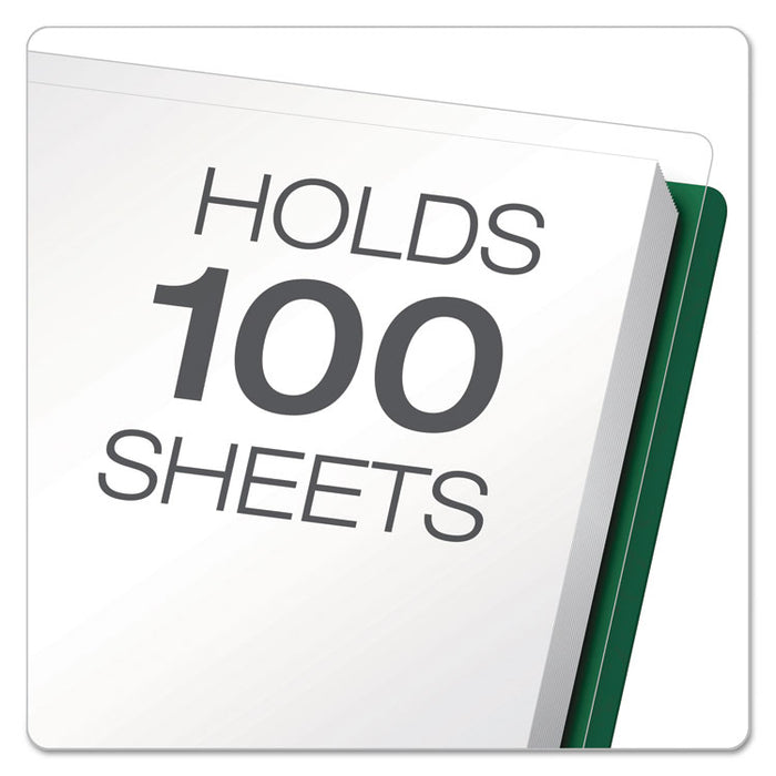 Clear Front Report Cover, Three-Prong Fastener, 0.5" Capacity, 8.5 x 11, Clear/ Hunter Green, 25/Box