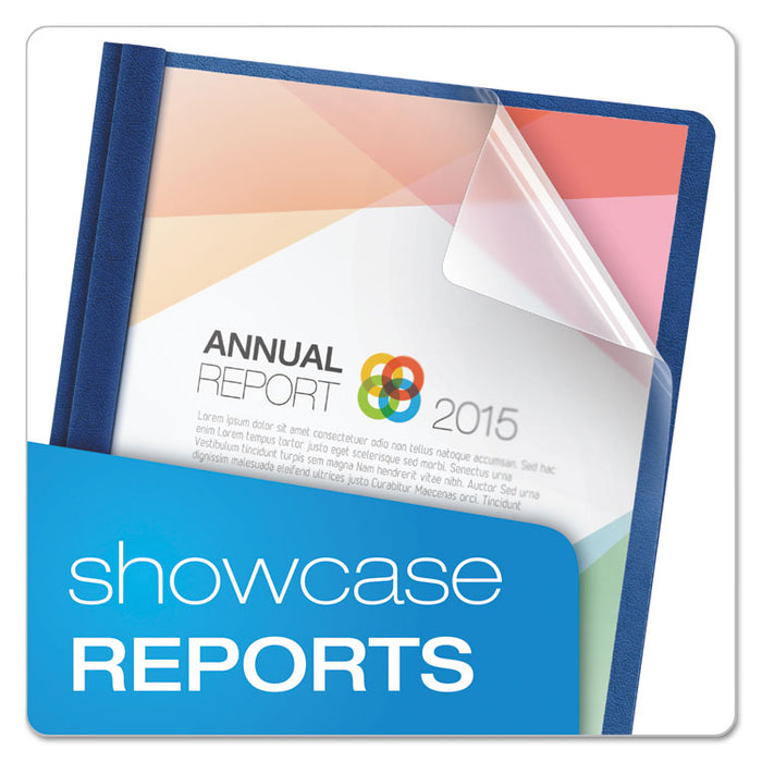 Premium Paper Clear Front Cover, 3 Fasteners, Letter,  Blue, 25/Box