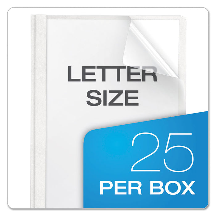 Premium Paper Clear Front Cover, 3 Fasteners, Letter, White, 25/Box