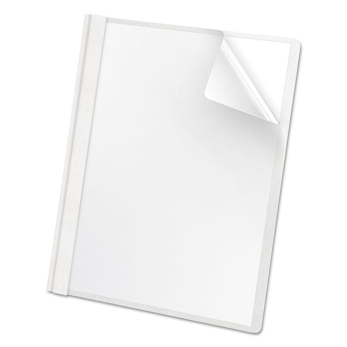 Premium Paper Clear Front Cover, 3 Fasteners, Letter, White, 25/Box
