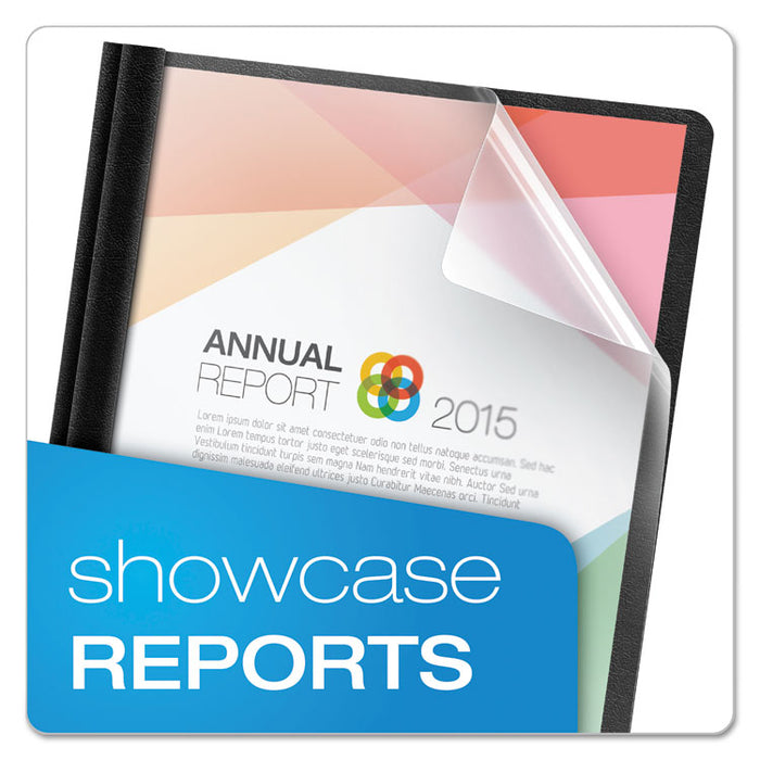 Premium Paper Clear Front Cover, 3 Fasteners, Letter, Black, 25/Box