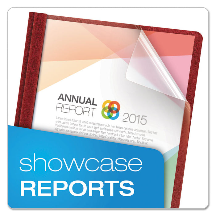 Premium Paper Clear Front Cover, 3 Fasteners, Letter, Red, 25/Box