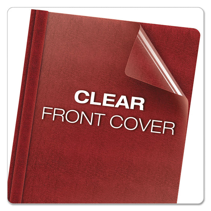 Premium Paper Clear Front Cover, 3 Fasteners, Letter, Red, 25/Box