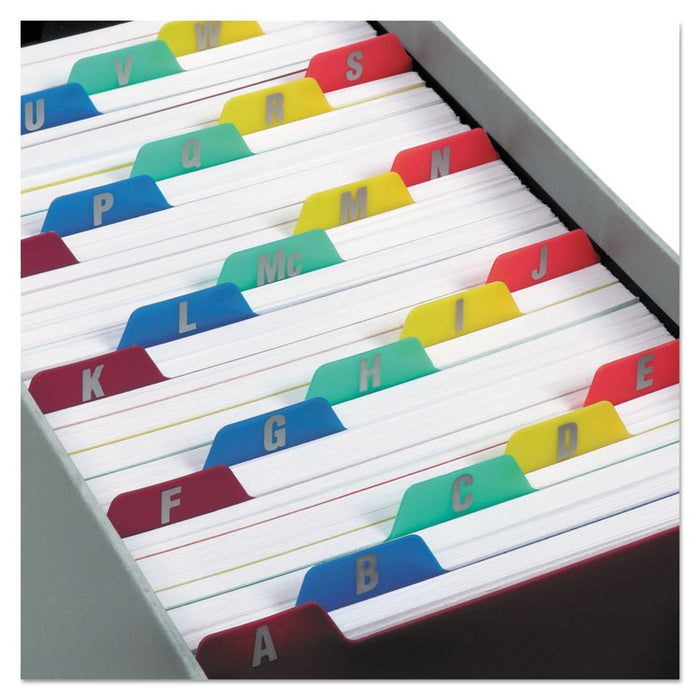 Durable Poly A-Z Card Guides, 1/5-Cut Top Tab, A to Z, 3 x 5, Assorted Colors, 25/Set