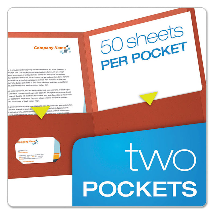 Earthwise by Oxford 100% Recycled Paper Twin-Pocket Portfolio, 100-Sheet Capacity, 11 x 8.5, Red, 25/Box