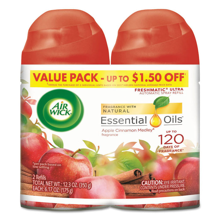 Freshmatic Ultra Spray Refill, Apple Cinnamon Medley, Aerosol, 5.89 oz, 2/Pack, 3 Packs/Carton
