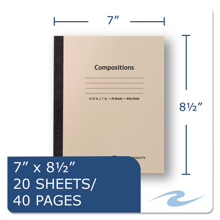 Stitched Cover Composition Book, Wide/Legal Rule, Manila Cover, 8.5 x 7, 20 Sheets