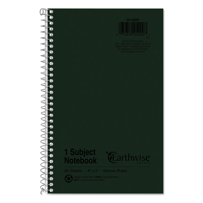 Earthwise by Oxford Recycled One-Subject Notebook, Narrow Rule, Green Cover, 8 x 5, 80 Sheets