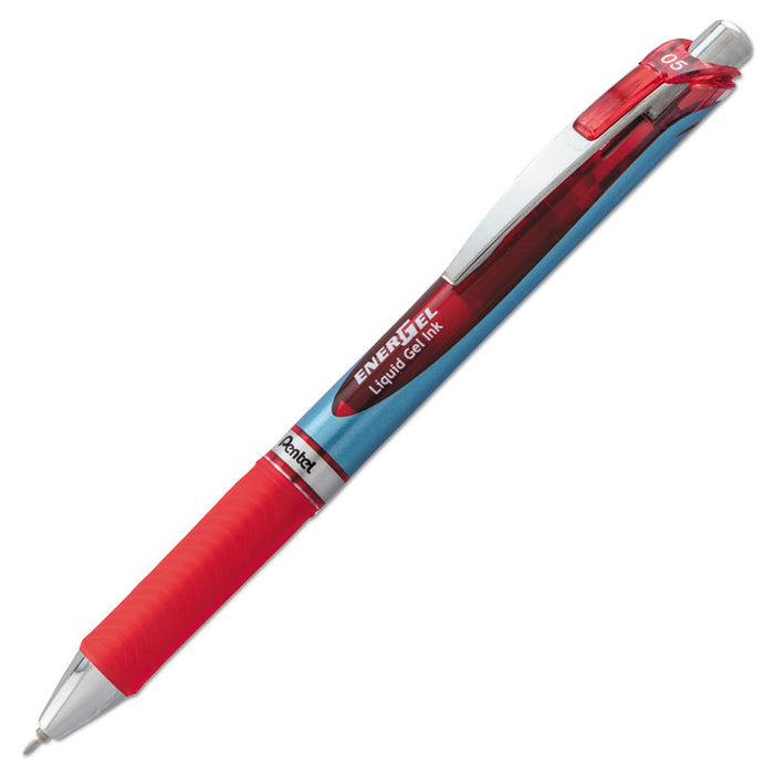 EnerGel RTX Gel Pen, Retractable, Fine 0.5 mm Needle Tip, Red Ink, Silver/Red Barrel