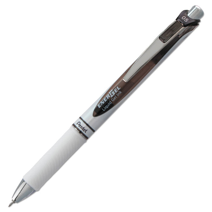 EnerGel RTX Gel Pen, Retractable, Fine 0.5 mm Needle Tip, Black Ink, White/Black Barrel