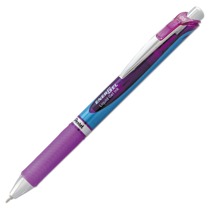 EnerGel RTX Gel Pen, Retractable, Fine 0.5 mm Needle Tip, Violet Ink, Silver/Violet Barrel