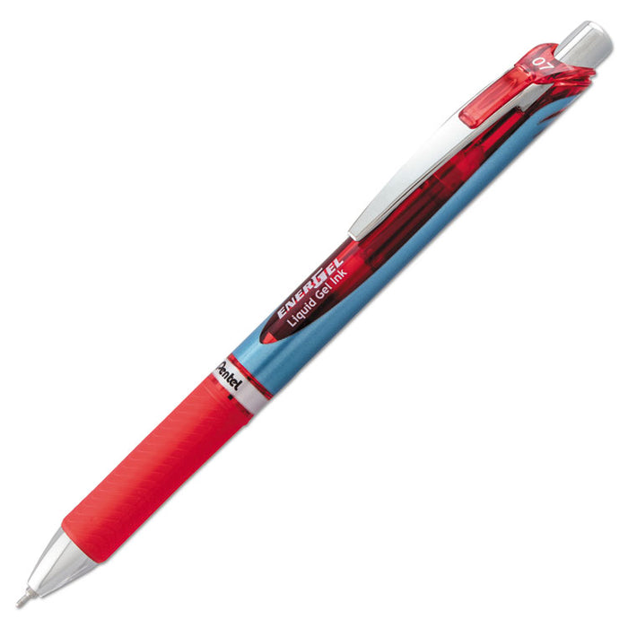 EnerGel RTX Gel Pen, Retractable, Medium 0.7 mm Needle Tip, Red Ink, Red/Gray Barrel