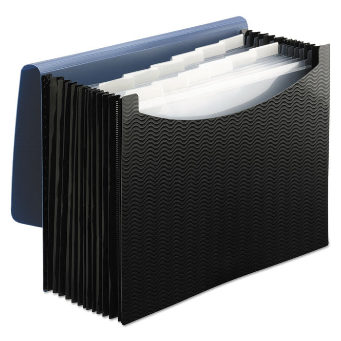 12-Pocket Poly Expanding File, 0.88" Expansion, 12 Sections, Cord/Hook Closure, 1/6-Cut Tabs, Letter Size, Black/Blue