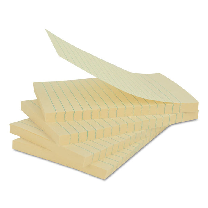 Recycled Self-Stick Note Pads, Lined, 4 x 6, Yellow, 100-Sheet, 12/Pack