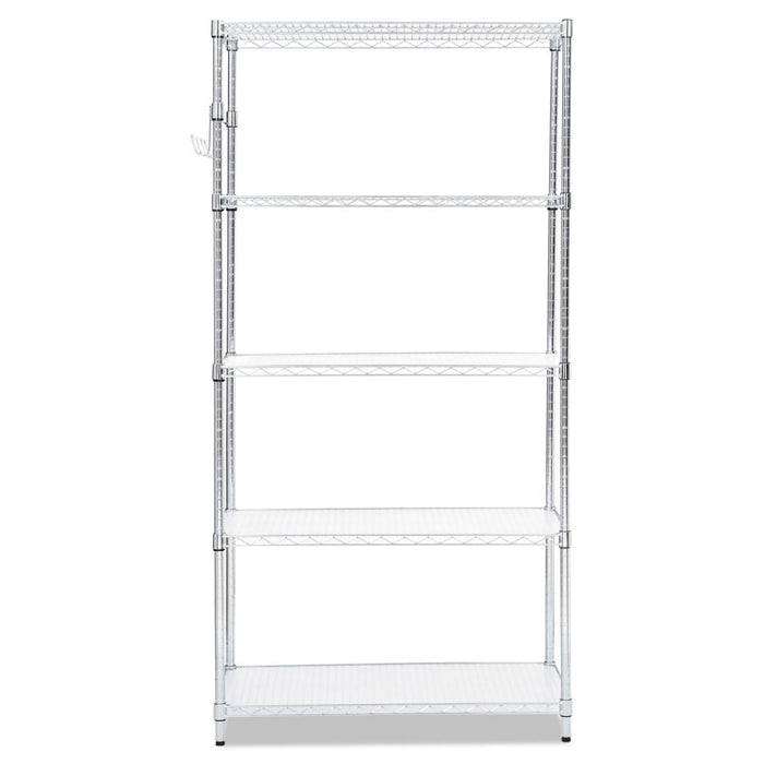 5-Shelf Wire Shelving Kit with Casters and Shelf Liners, 36w x 18d x 72h, Silver