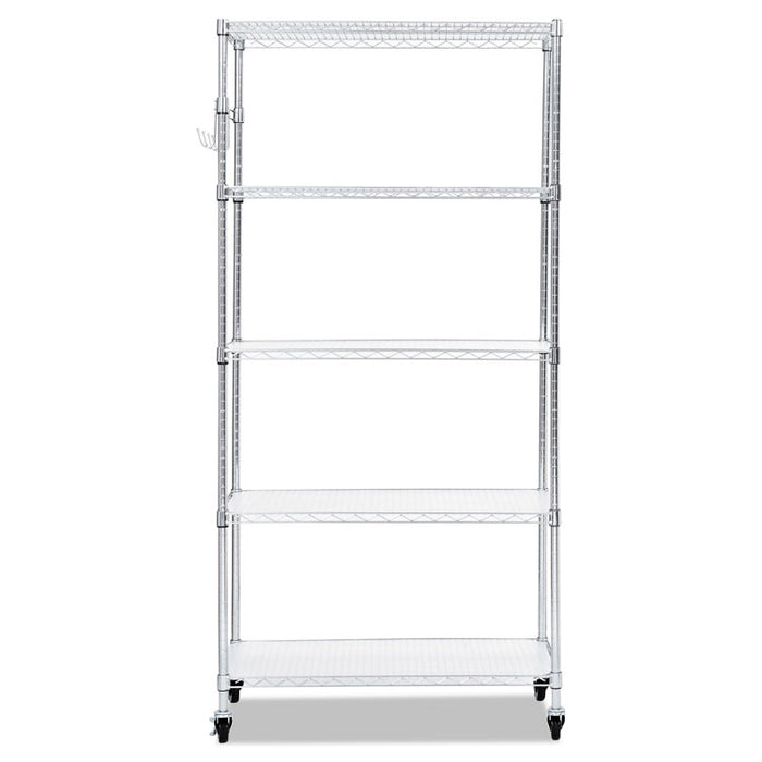 5-Shelf Wire Shelving Kit with Casters and Shelf Liners, 36w x 18d x 72h, Silver