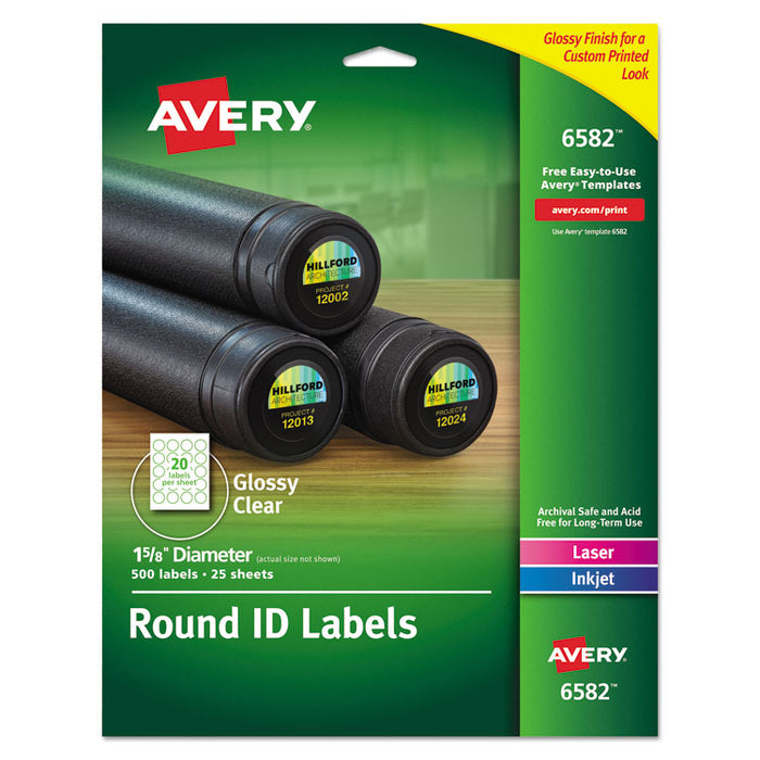 Round Print-to-the Edge Labels with SureFeed and EasyPeel, 1.67" dia, Glossy Clear, 500/PK