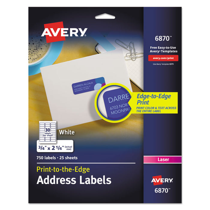 Vibrant Laser Color-Print Labels w/ Sure Feed, 3/4 x 2 1/4, White, 750/PK