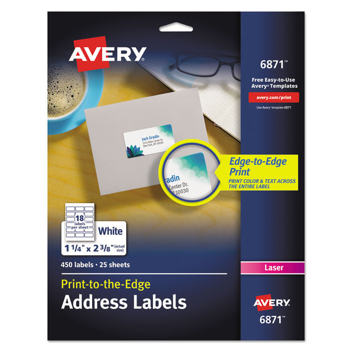 Vibrant Laser Color-Print Labels w/ Sure Feed, 1 1/4 x 2 3/8, White, 450/Pack