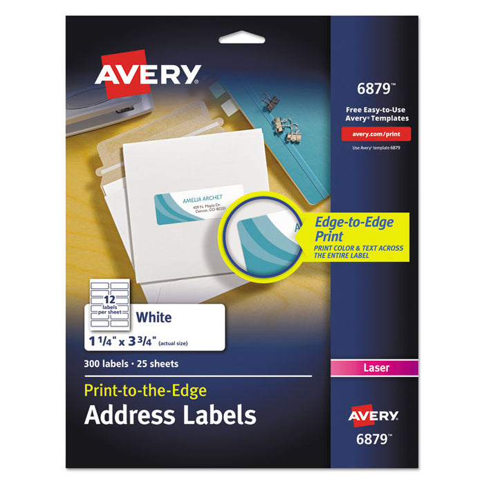 Vibrant Laser Color-Print Labels w/ Sure Feed, 1 1/4 x 3 3/4, White, 300/Pack