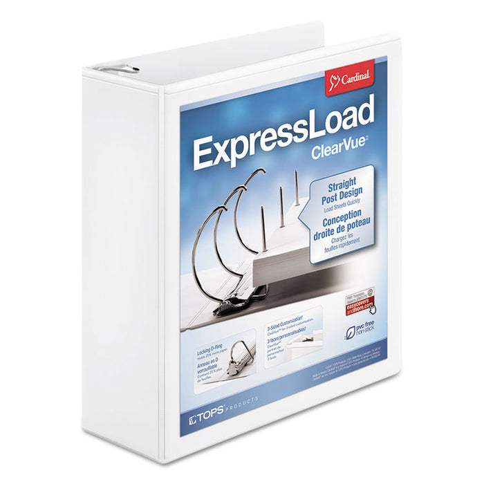 ExpressLoad ClearVue Locking D-Ring Binder, 3 Rings, 3" Capacity, 11 x 8.5, White