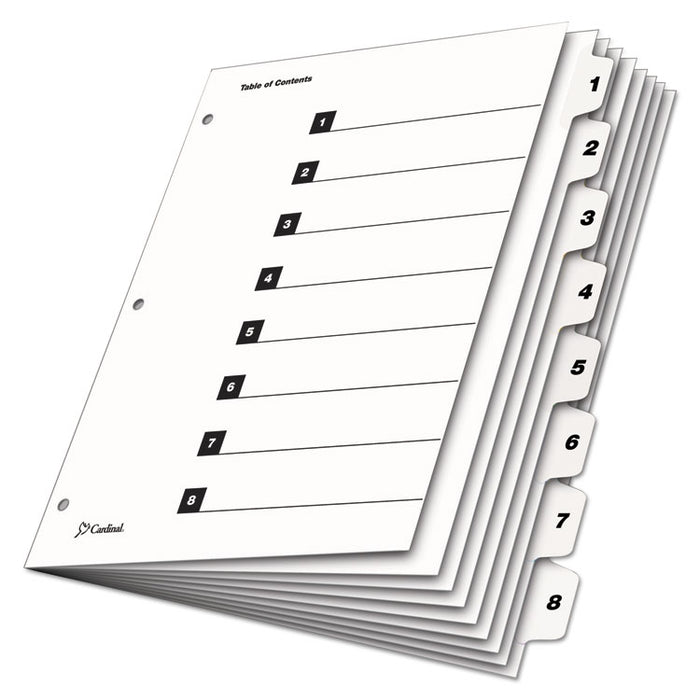 OneStep Extra Wide Printable Table of Contents and Dividers, 8-Tab, 1 to 8, 11.25 x 9.75, White, 1 Set