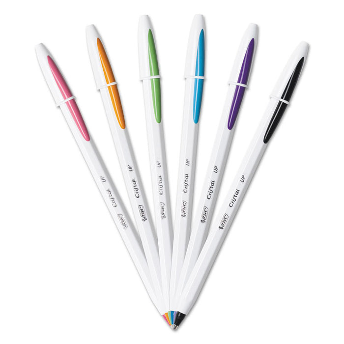 Cristal Up Stick Ballpoint Pen, Medium 1.2mm, Assorted Ink, White Barrel, 6/Pack