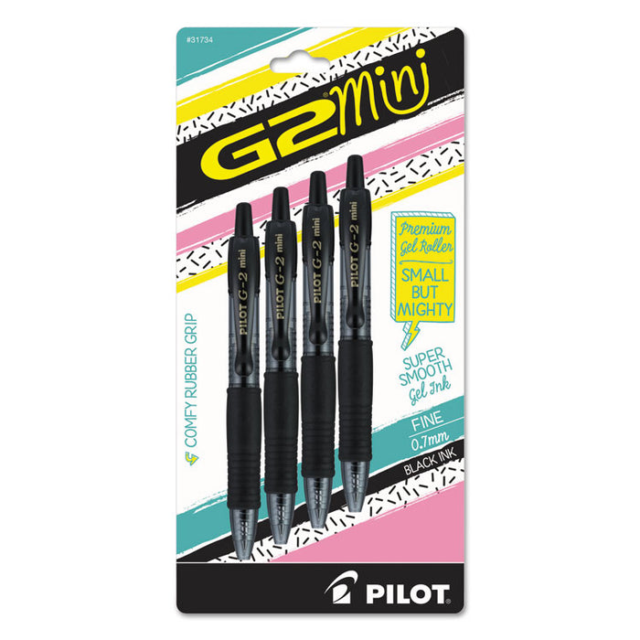 G2 Mini Retractable Gel Pen, Fine 0.7mm, Black Ink/Barrel, 4/Pack