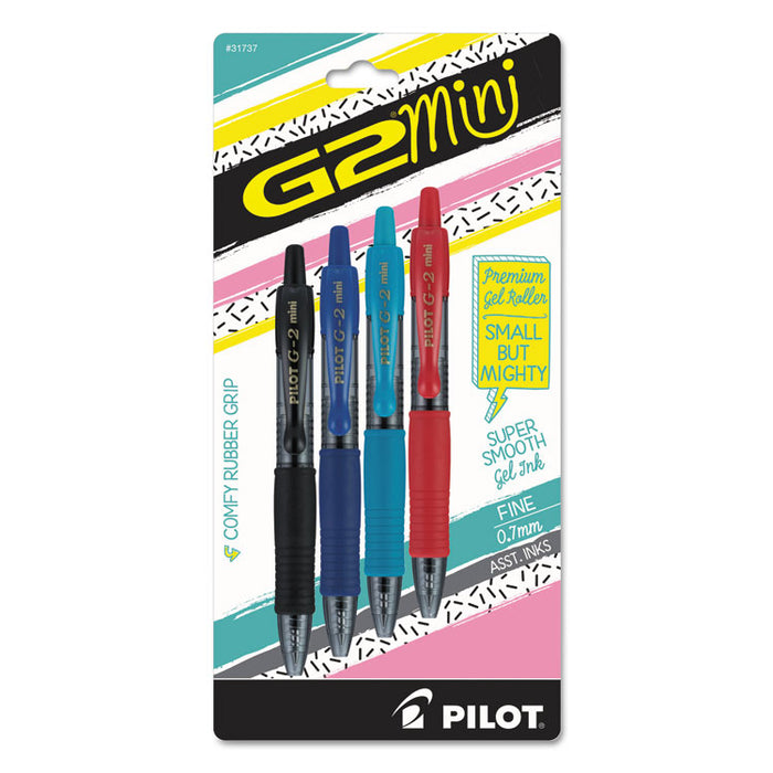 G2 Mini Retractable Gel Pen, Fine 0.7mm, Assorted Ink/Barrel, 4/Pack