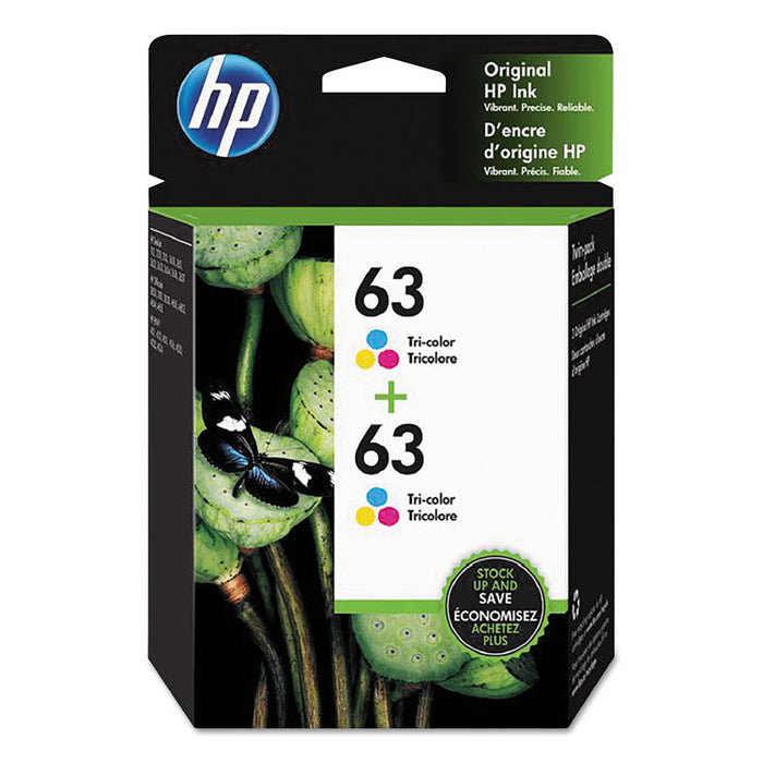 HP 63, (1VV67AN) 2-pack Tri-Color Original Ink Cartridges