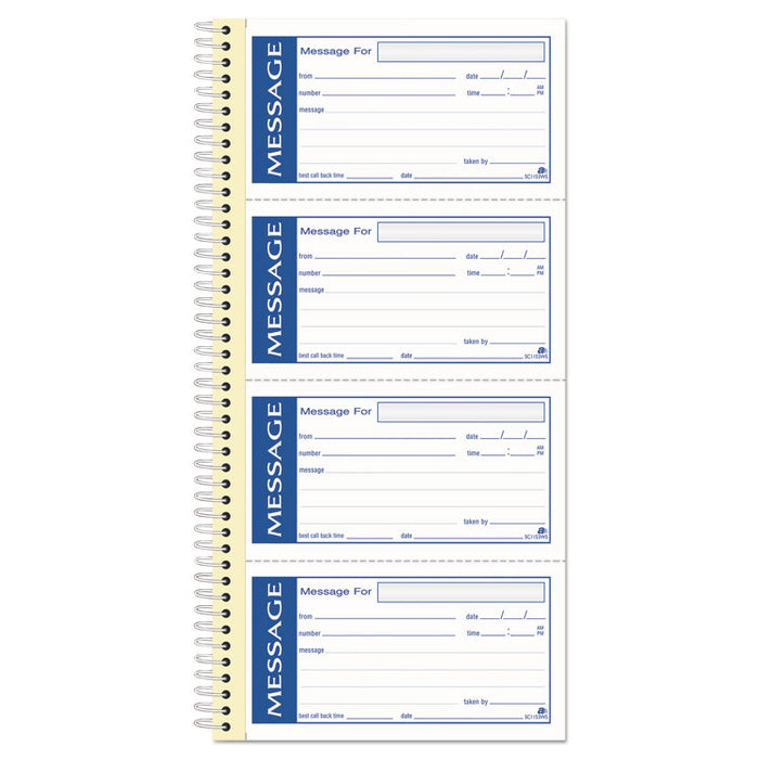 Write 'n Stick Phone Message Pad, Two-Part Carbonless, 2.75 x 4.75, 4/Page, 200 Forms