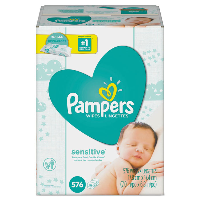 Sensitive Baby Wipes, Cotton, 6.8 x 7, Unscented, White, 72/Pack, 8 Packs/Carton