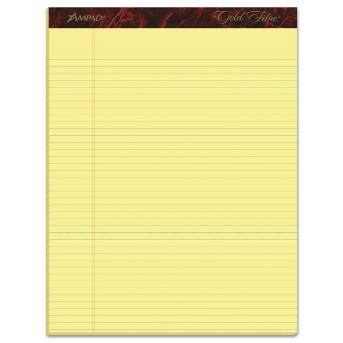 Gold Fibre Quality Writing Pads, Narrow Rule, 50 Canary-Yellow 8.5 x 11.75 Sheets, Dozen